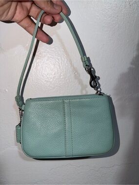 Coach Mint Green Leather Wristlet Bag